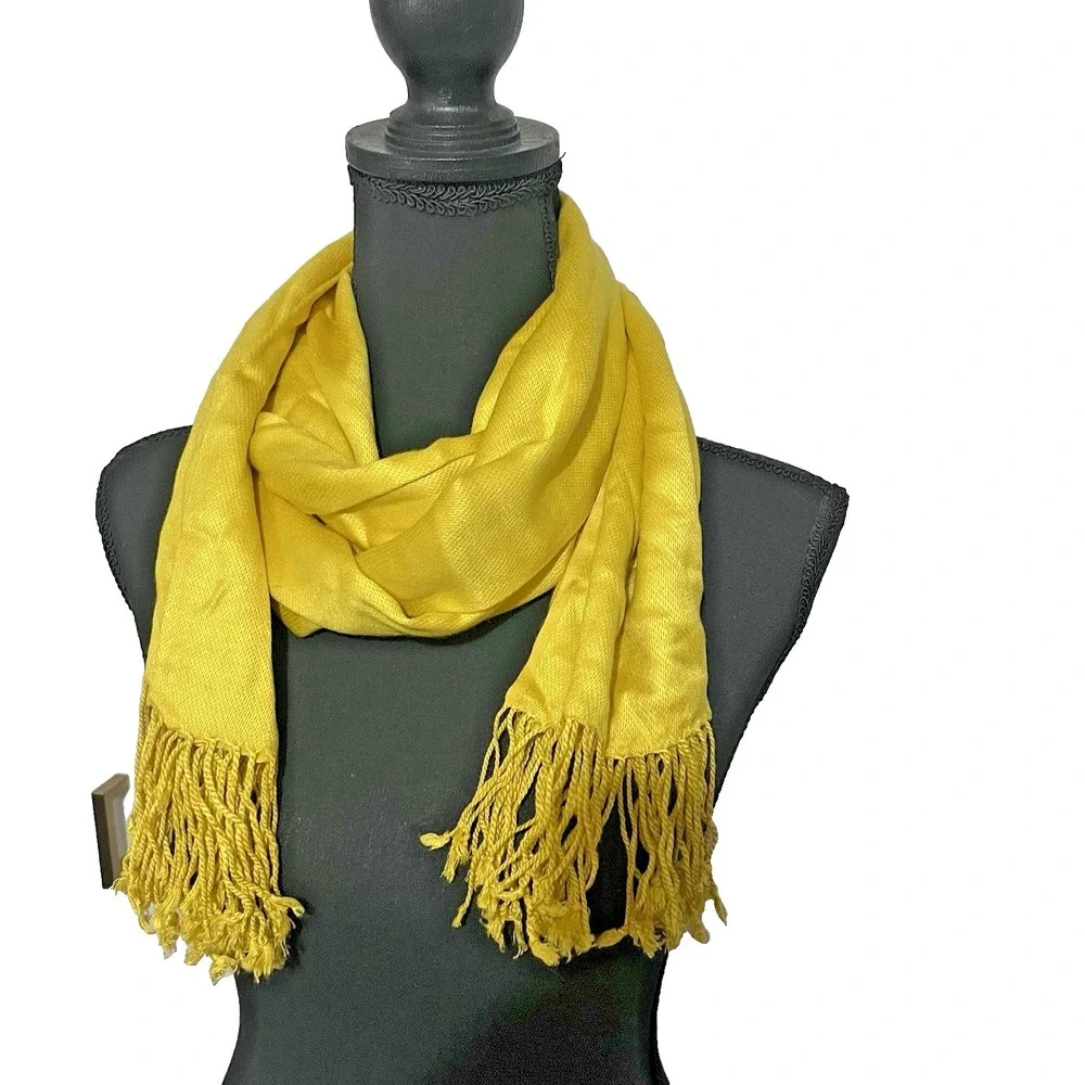 Mustard Yellow Fringe Pashmina Wrap Scarf Soft Lightweight Shawl 28x80